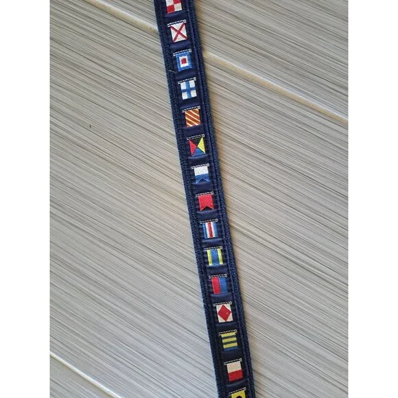 Leather Man Ltd Nautical Flag Belt Leather Trim Brass Buckle CT Mens 40 Maritime - Picture 12 of 13